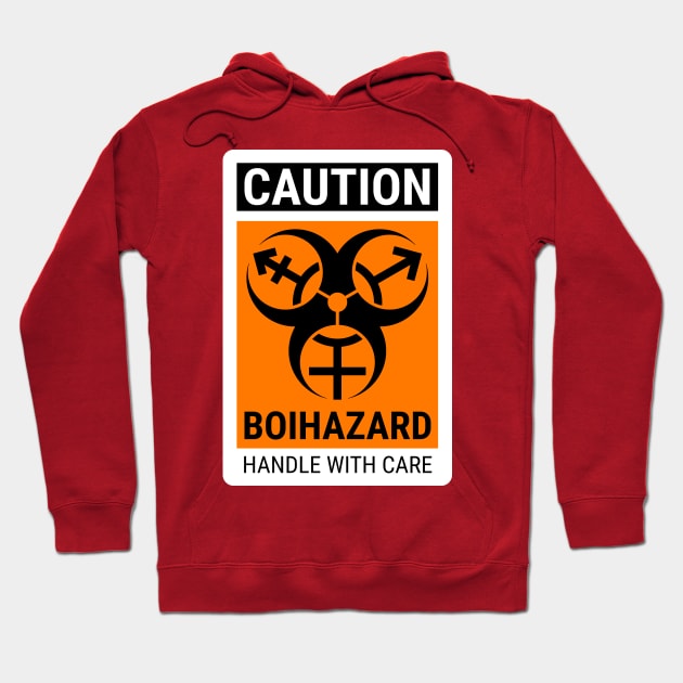 "BOI HAZARD/handle with care" - Label Style - Safety Orange Hoodie by GenderConcepts